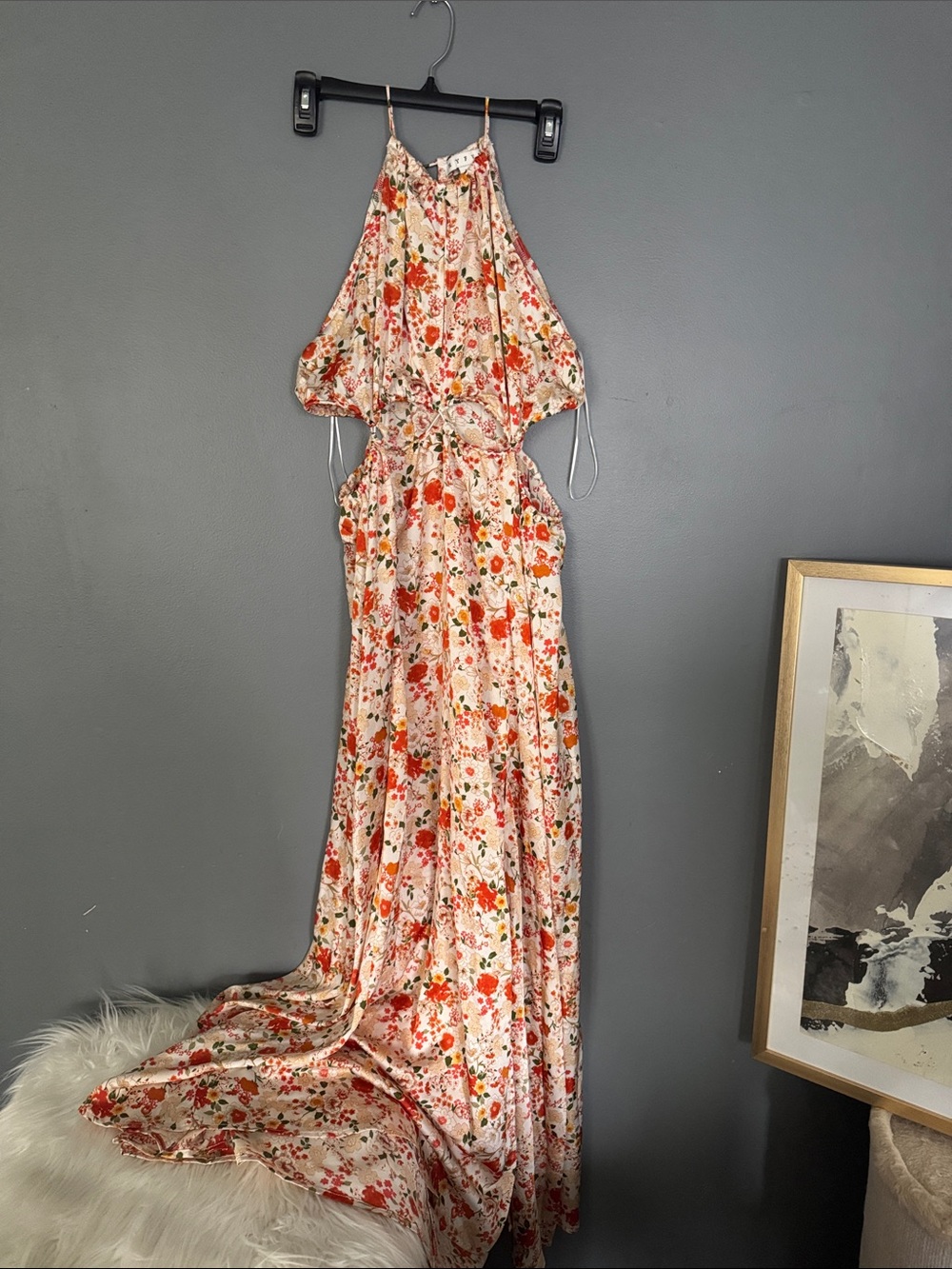 HYFVE Floral Halter Maxi Dress in Ivory and Orange - Picture 3 of 8